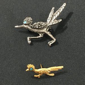 Lot of 2 Roadrunner Pins Brooches